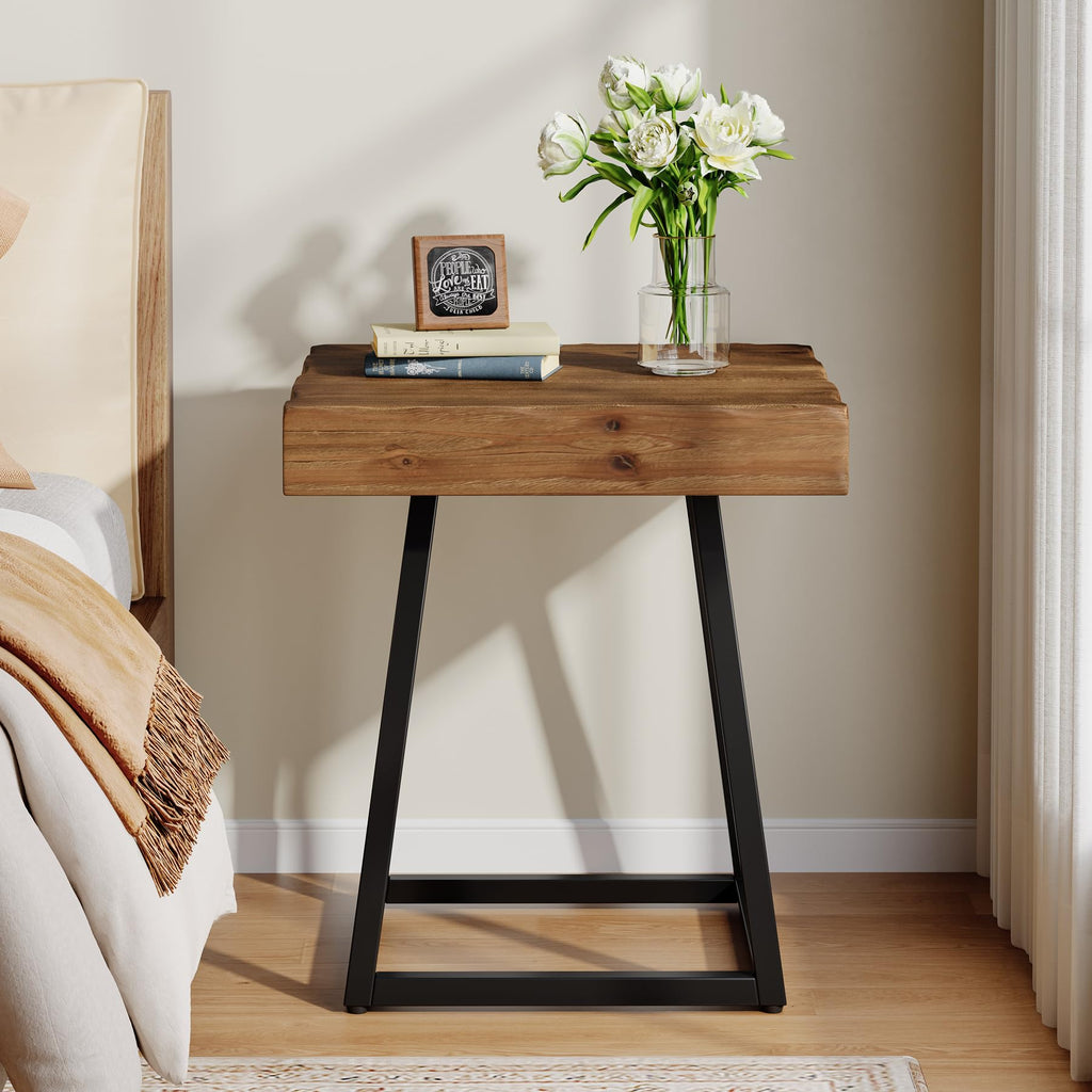 Solid Wood Nightstand with Metal Frame E50647