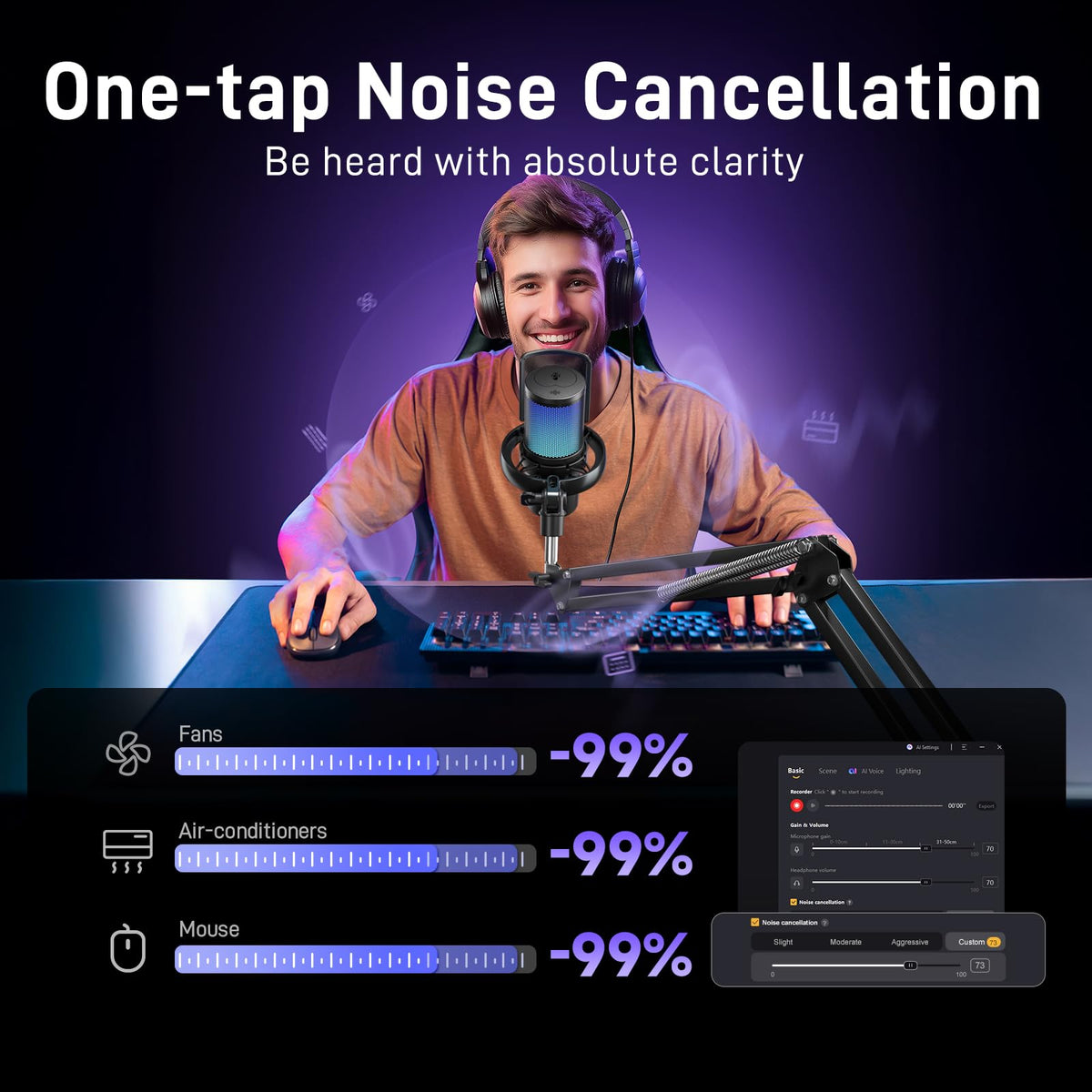 Wireless RGB Condenser Microphone with Boom Arm U18656