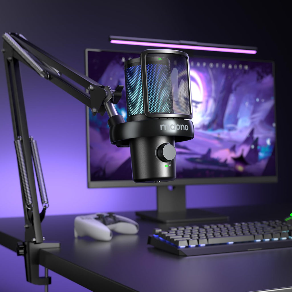 Wireless RGB Condenser Microphone with Boom Arm U18656