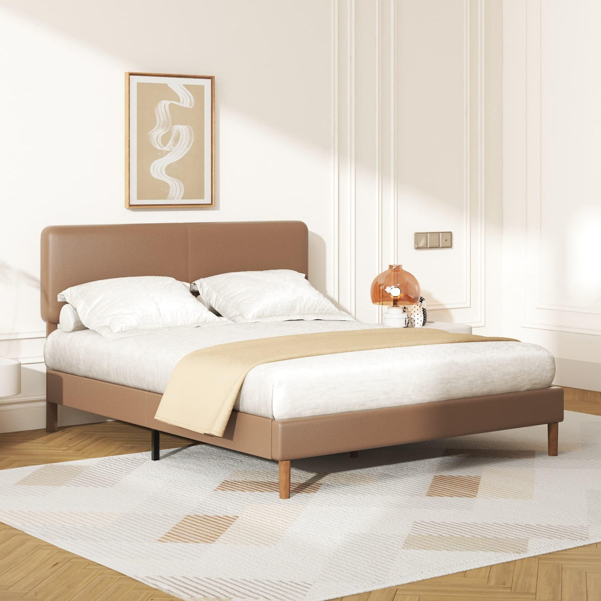 Minimalist Leather Bed Frame with Adjustable Headboard I9295