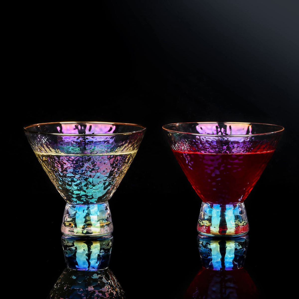 Stemless Martini Glasses Set of 2 Gold Rim J927