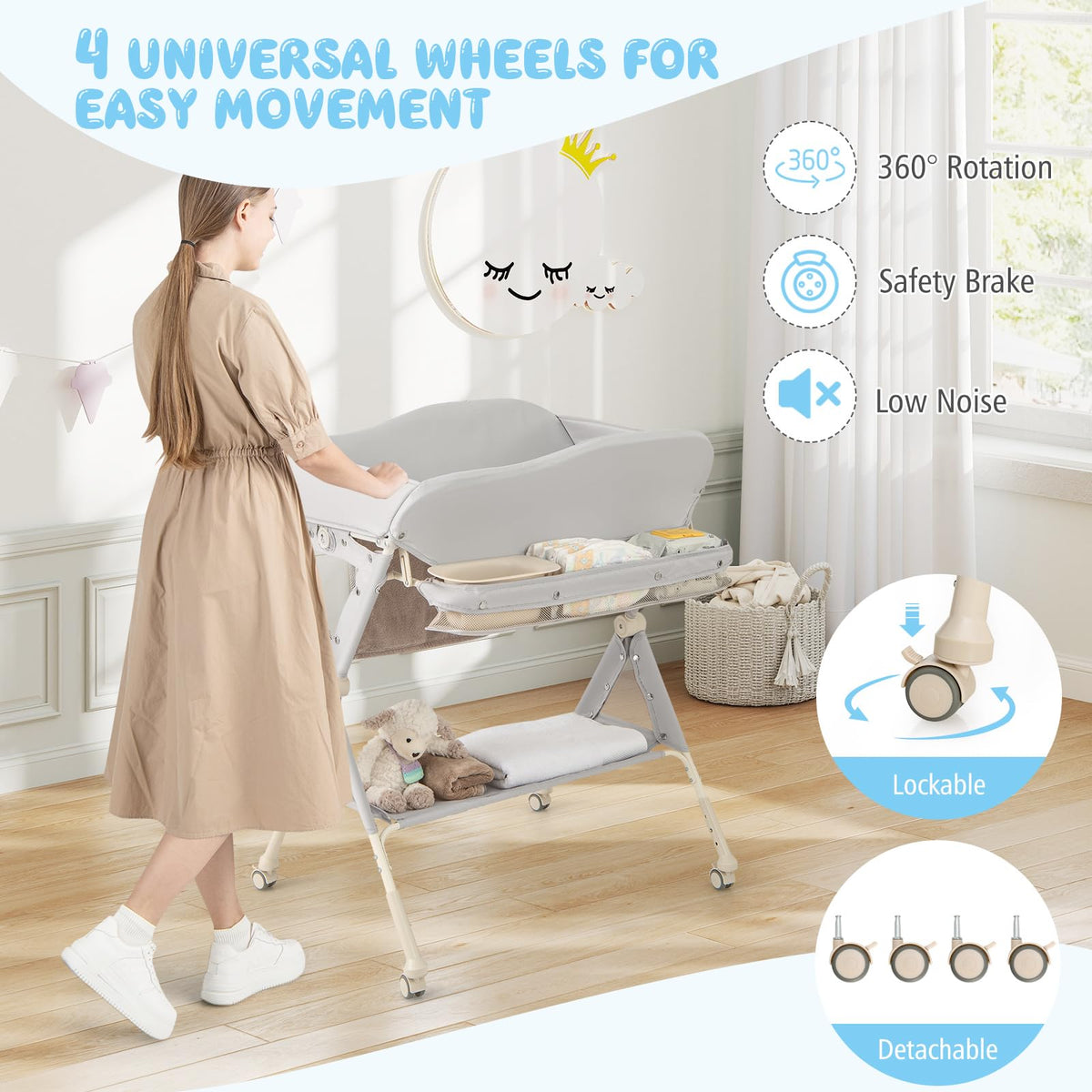 Portable Foldable Baby Changing Table with Wheels B114