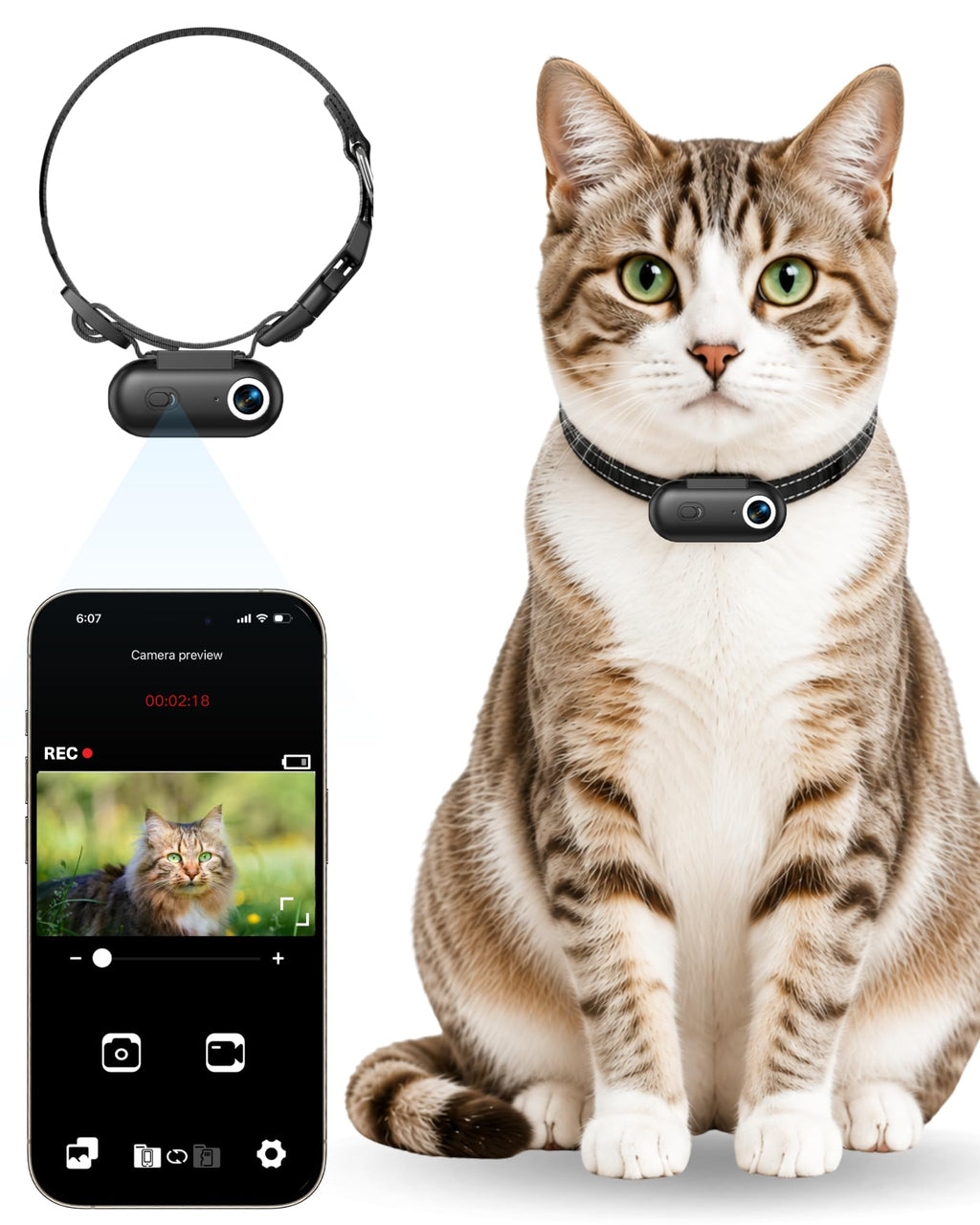 Cat Camera Collar with APP, 1080P HD Pet POV Video Recording F97389