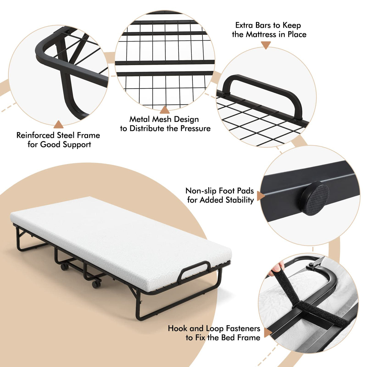 Folding Twin Size Portable Bed with 4” Memory Foam Mattress B8481