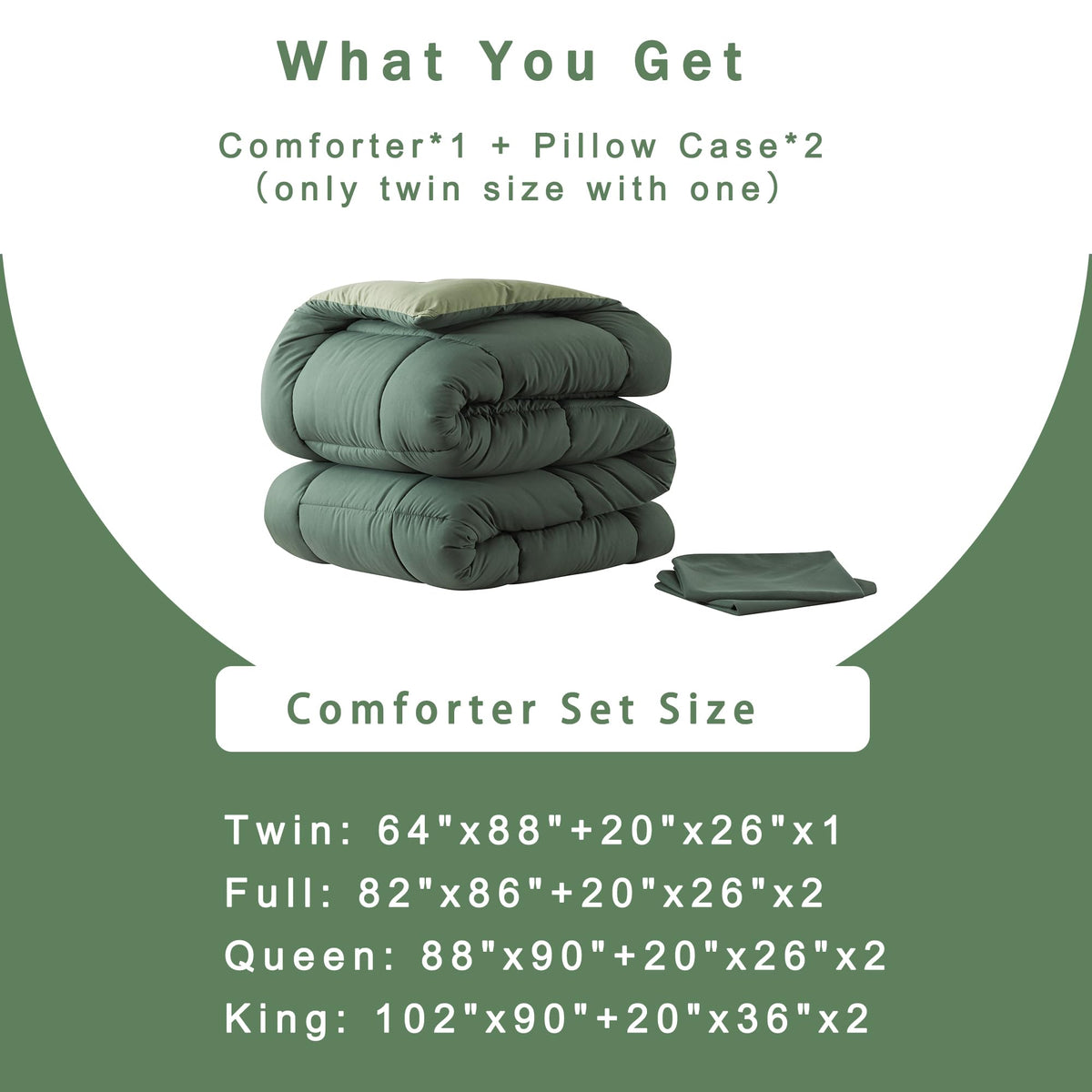King Size Green Comforter Set with 2 Pillow Cases C5264