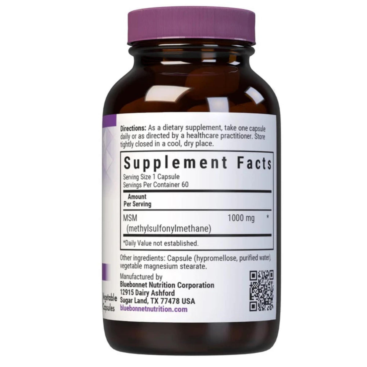 MSM 1000mg Sulfur Supplement 60 Veggie Capsules K866