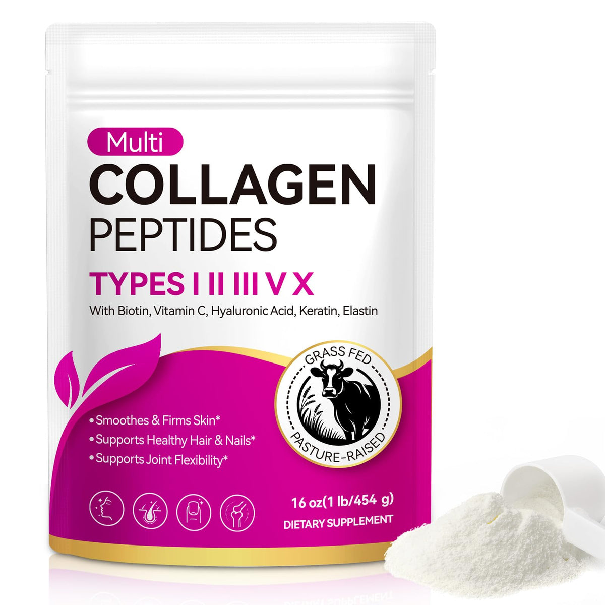 Multi Collagen Peptides Powder Types I II III V X Grass Fed Hydrolyzed A7206
