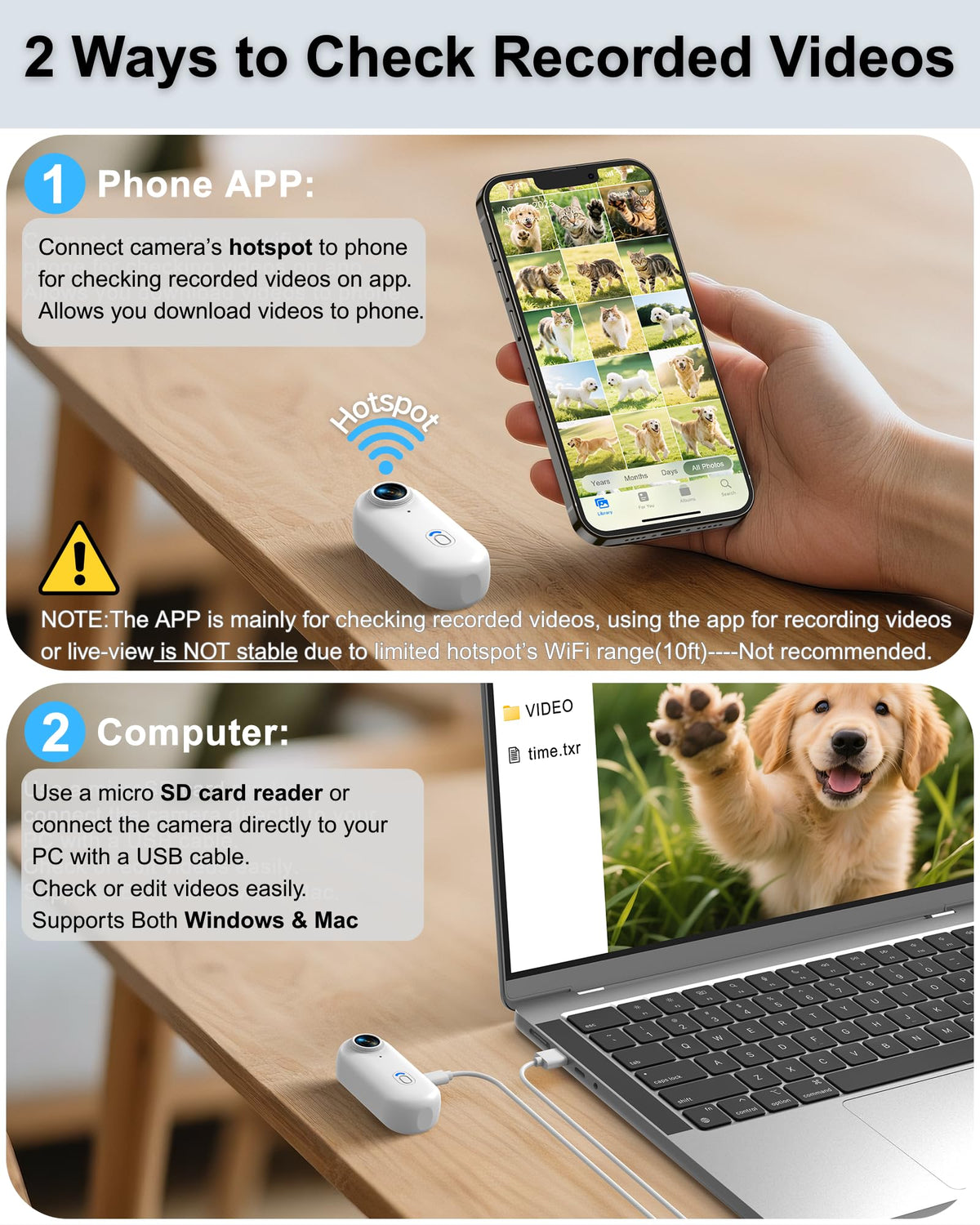 Cat Camera Collar with APP, 1080P HD Pet POV Video Recording F97389