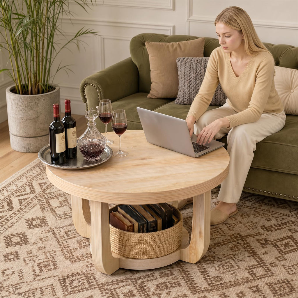 Round 2-Tier Coffee Table with Storage M2886