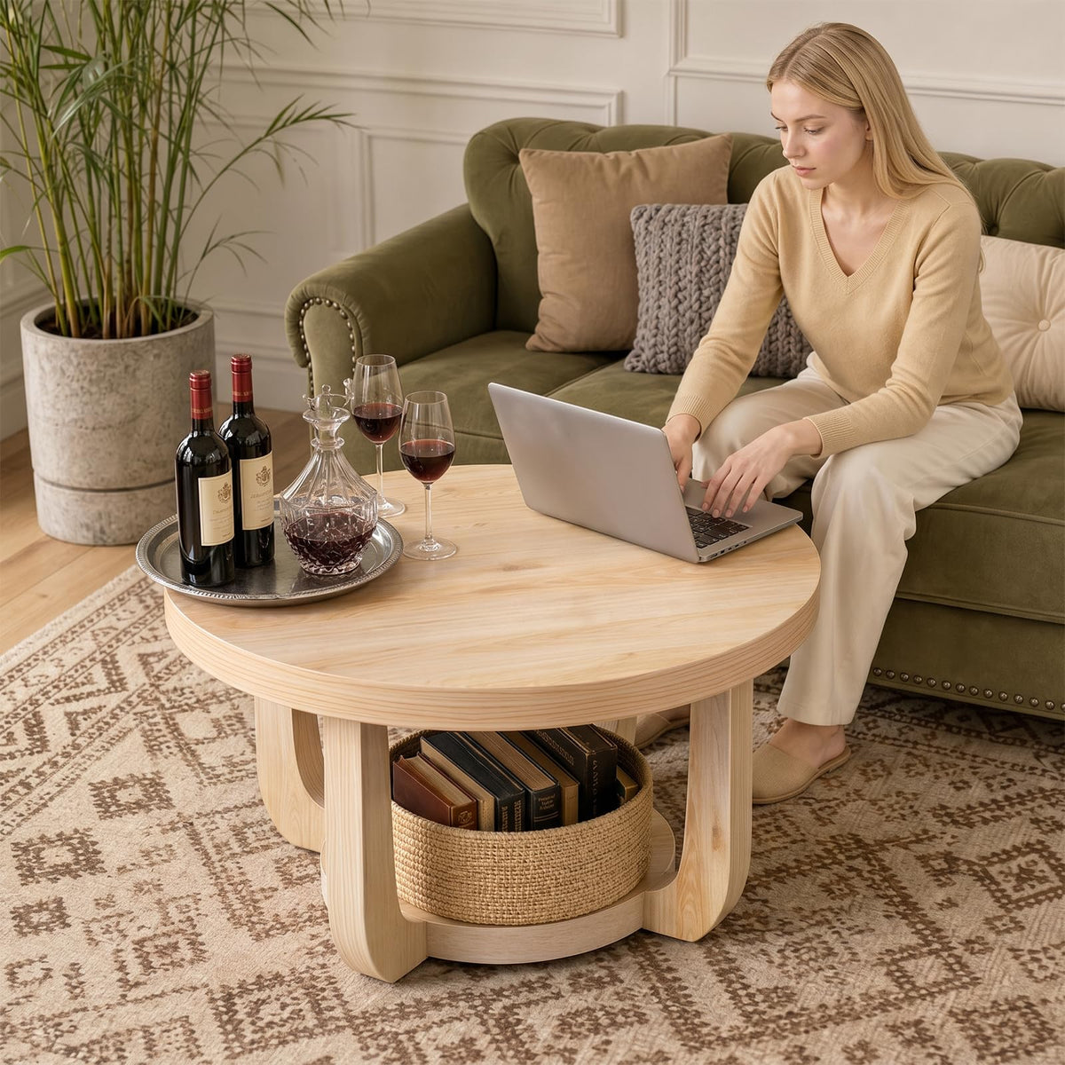 Round 2-Tier Coffee Table with Storage M2886