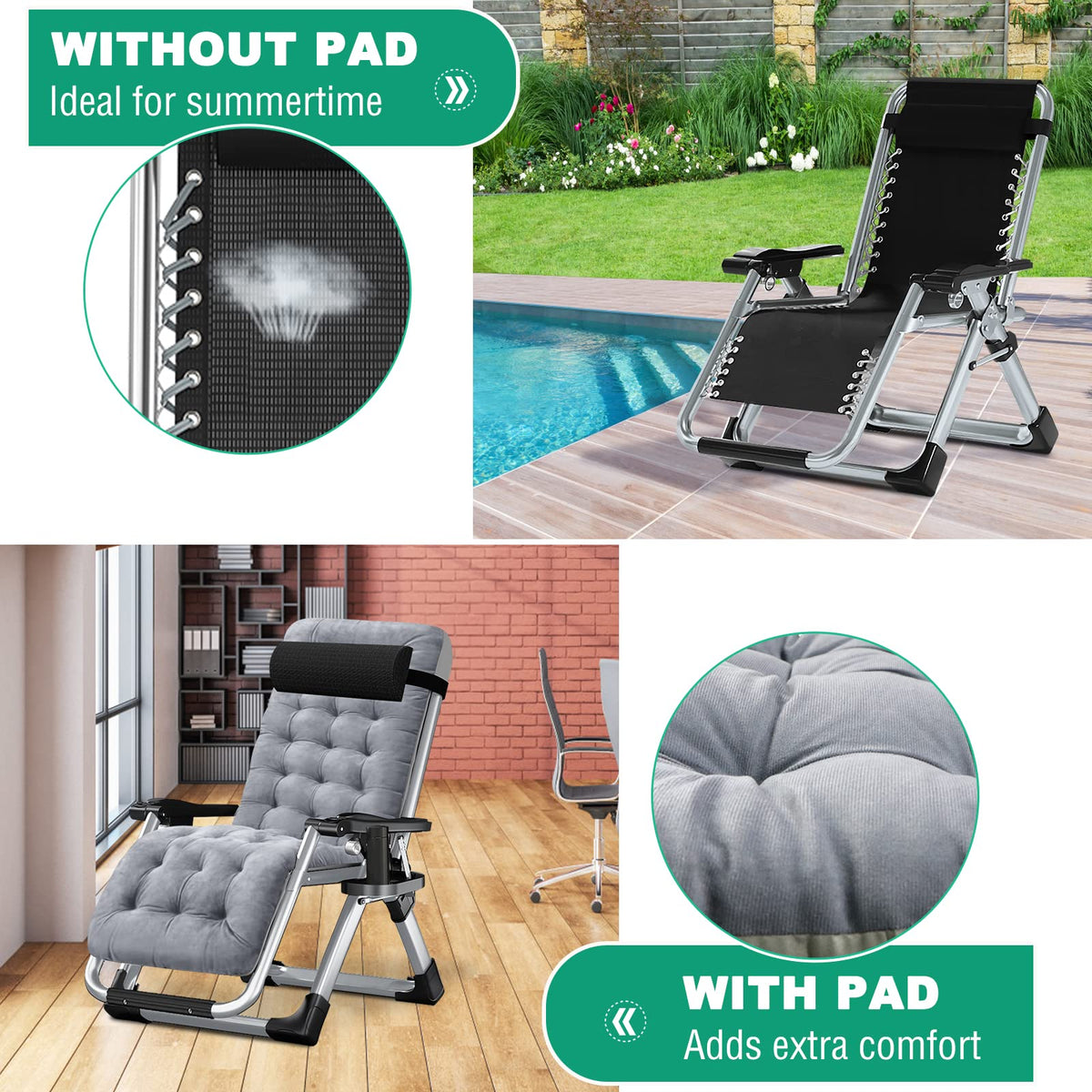 Zero Gravity Folding Lounge Chair with Cushion and Cup Holder C885939