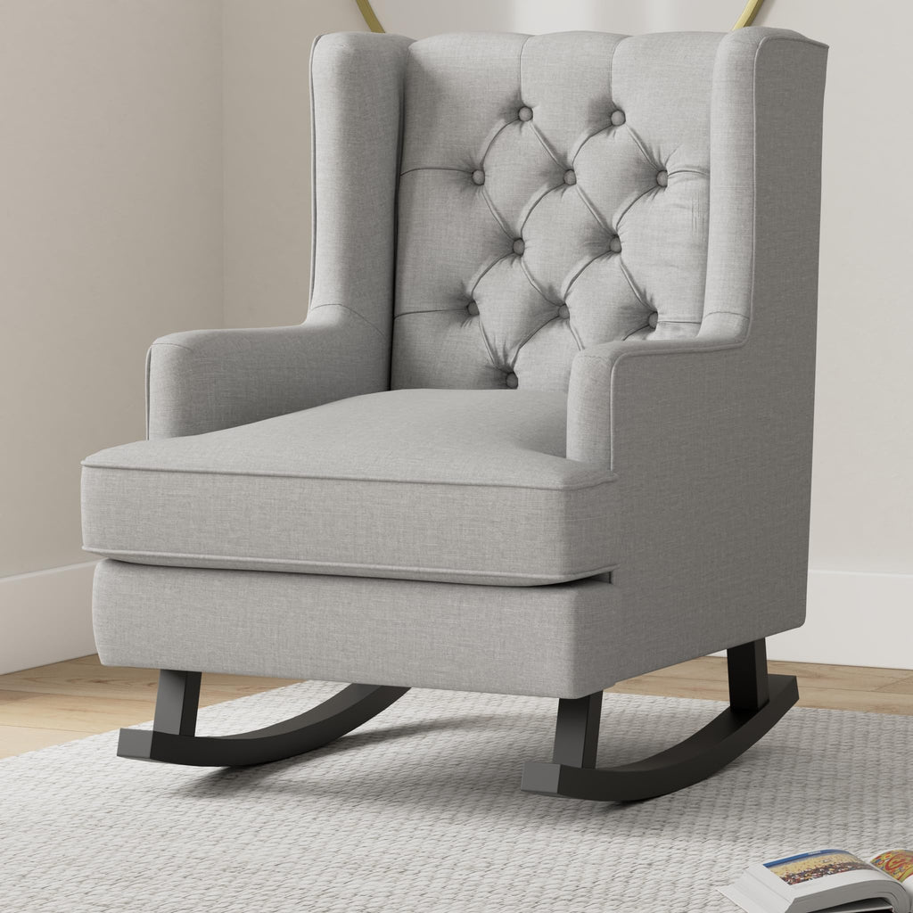 Gray Velvet Tufted Upholstered Rocking Accent Chair with Wood Frame R556484