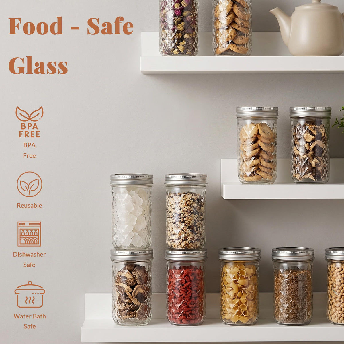 12 Pack 12oz Regular Mouth Glass Jars With Lids L74279
