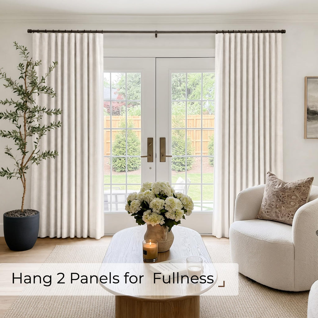 Linen Textured 100% Blackout Sliding Door Curtains 102x84 Beige G7437