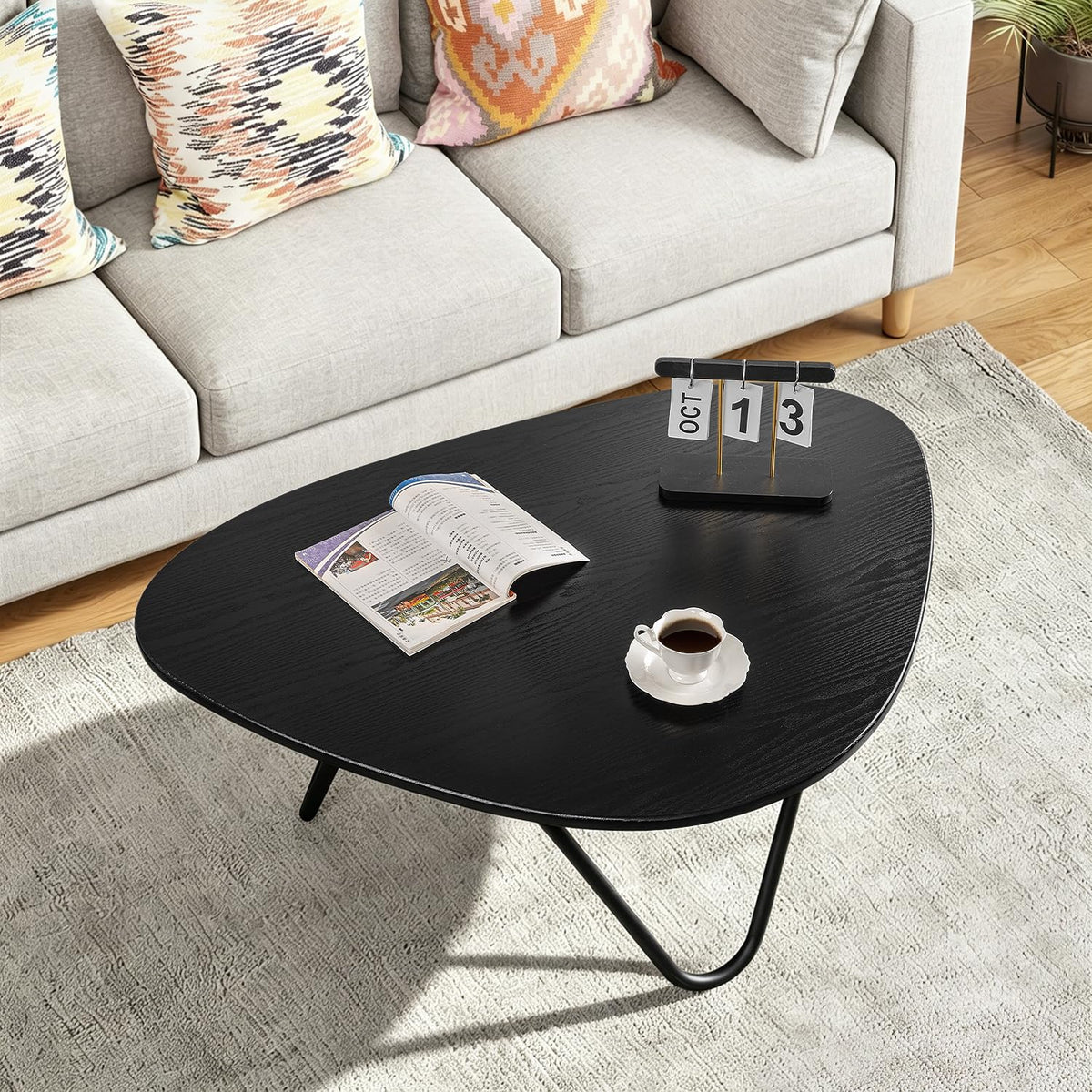 Black Wood Coffee Table with Metal Base V10161