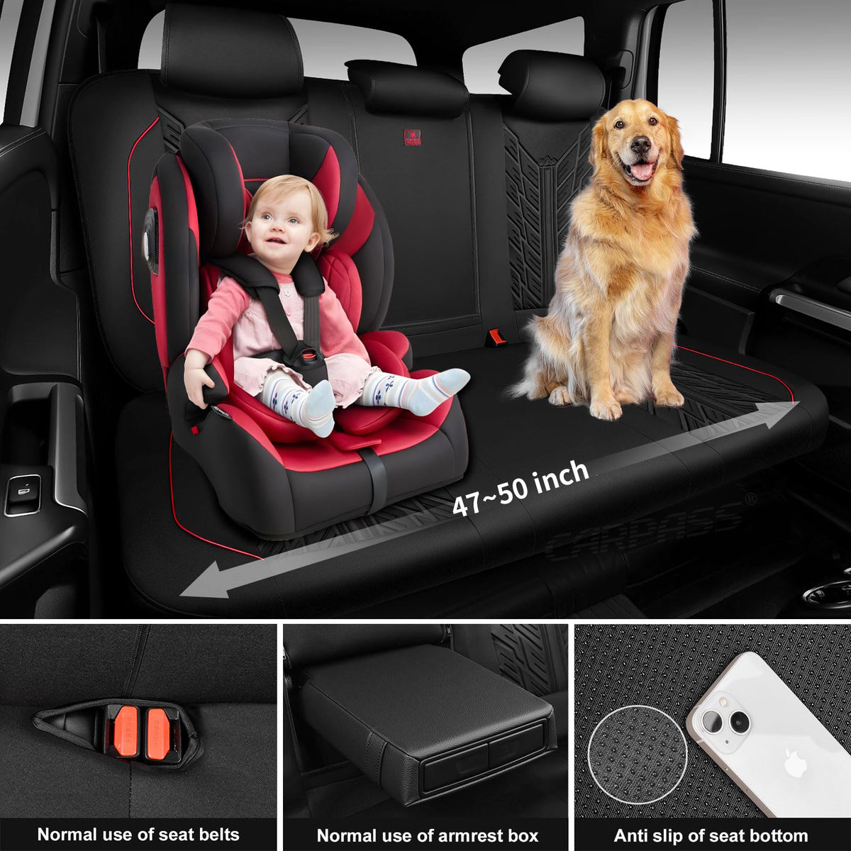 Waterproof Neoprene Car Seat Covers Full Set 5 Seats Black Red T486