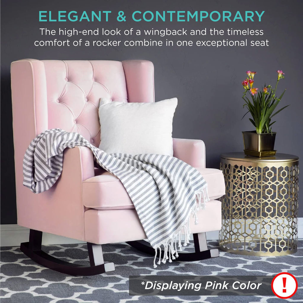 Gray Velvet Tufted Upholstered Rocking Accent Chair with Wood Frame R556484