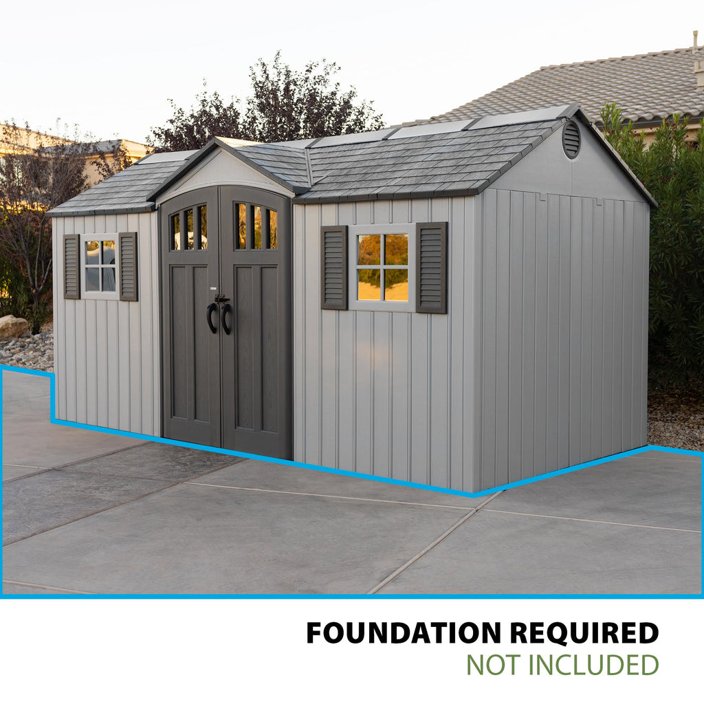 15x8 Ft Gray Resin Outdoor Storage Shed with Lockable Doors Z218