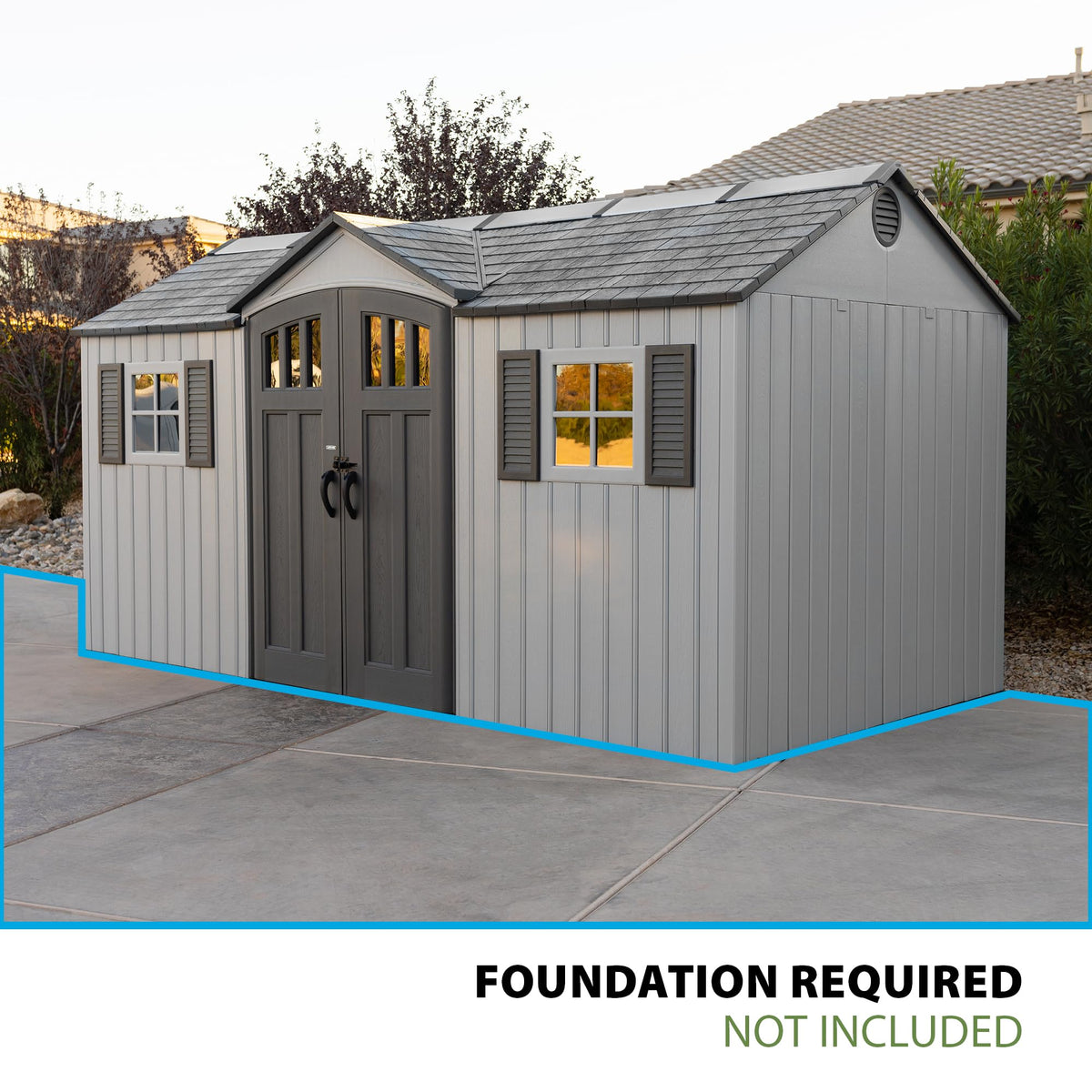 15x8 Ft Gray Resin Outdoor Storage Shed with Lockable Doors Z218