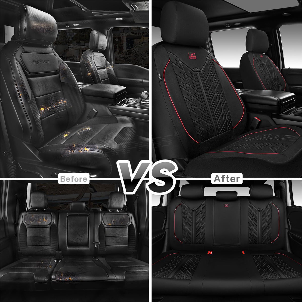 Waterproof Neoprene Car Seat Covers Full Set 5 Seats Black Red T486