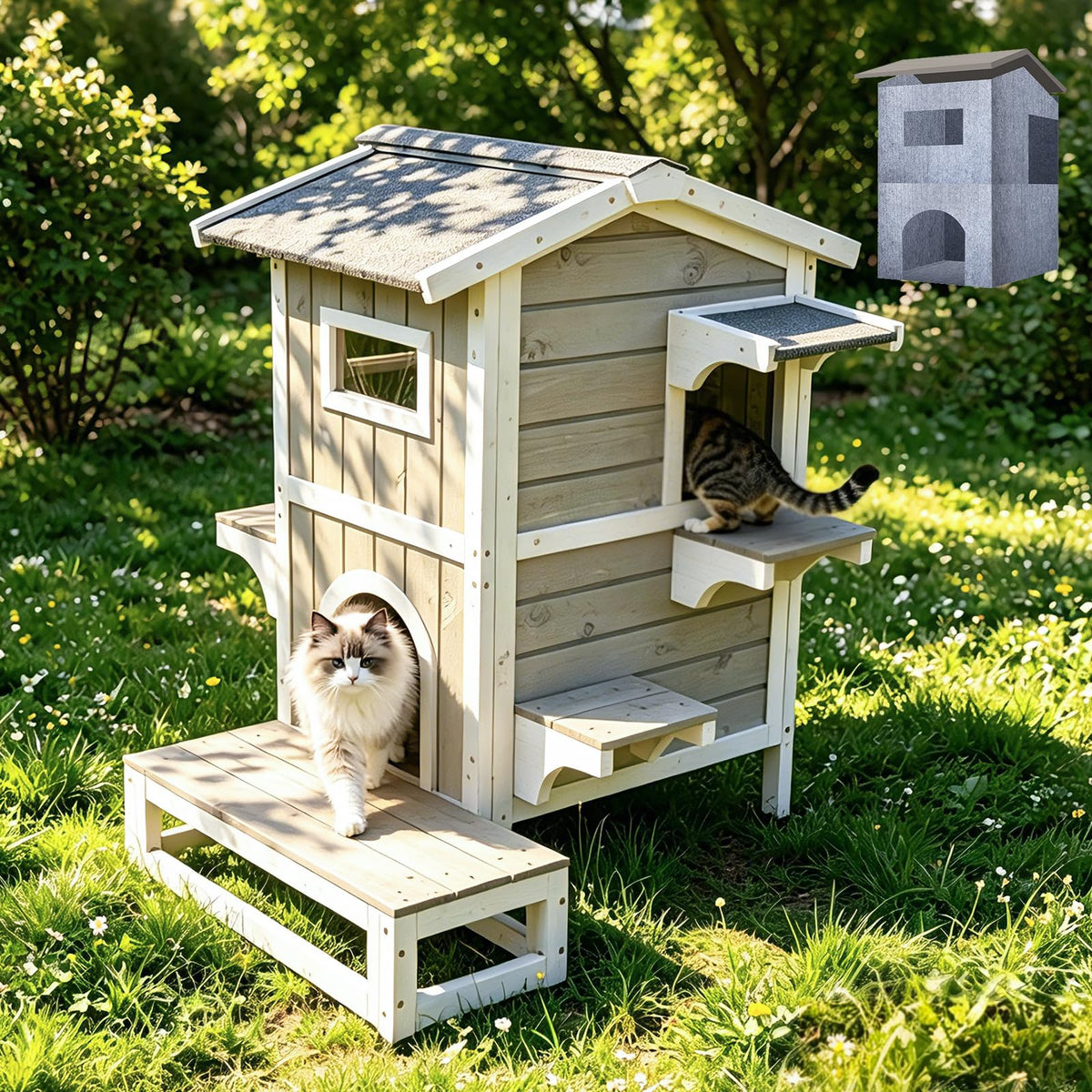 Weatherproof Wooden Outdoor Cat House Z4531