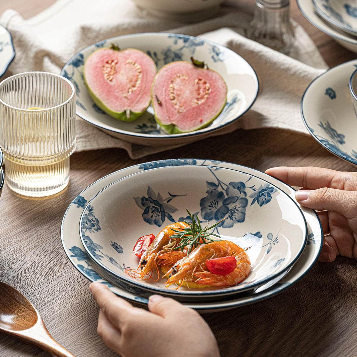 Blue Floral 62PCS Ceramic Dinnerware Set M747843