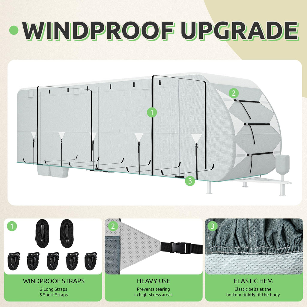 24-27FT Waterproof 7-Layer Camper Cover with Tongue Jack Cover, Tire Covers, Gutter Covers W6152