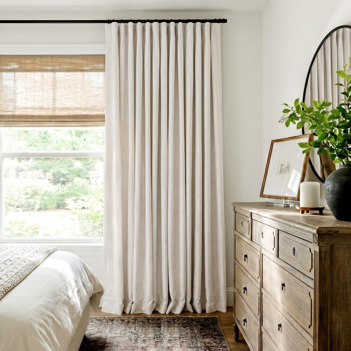 Linen Textured 100% Blackout Sliding Door Curtains 102x84 Beige G7437