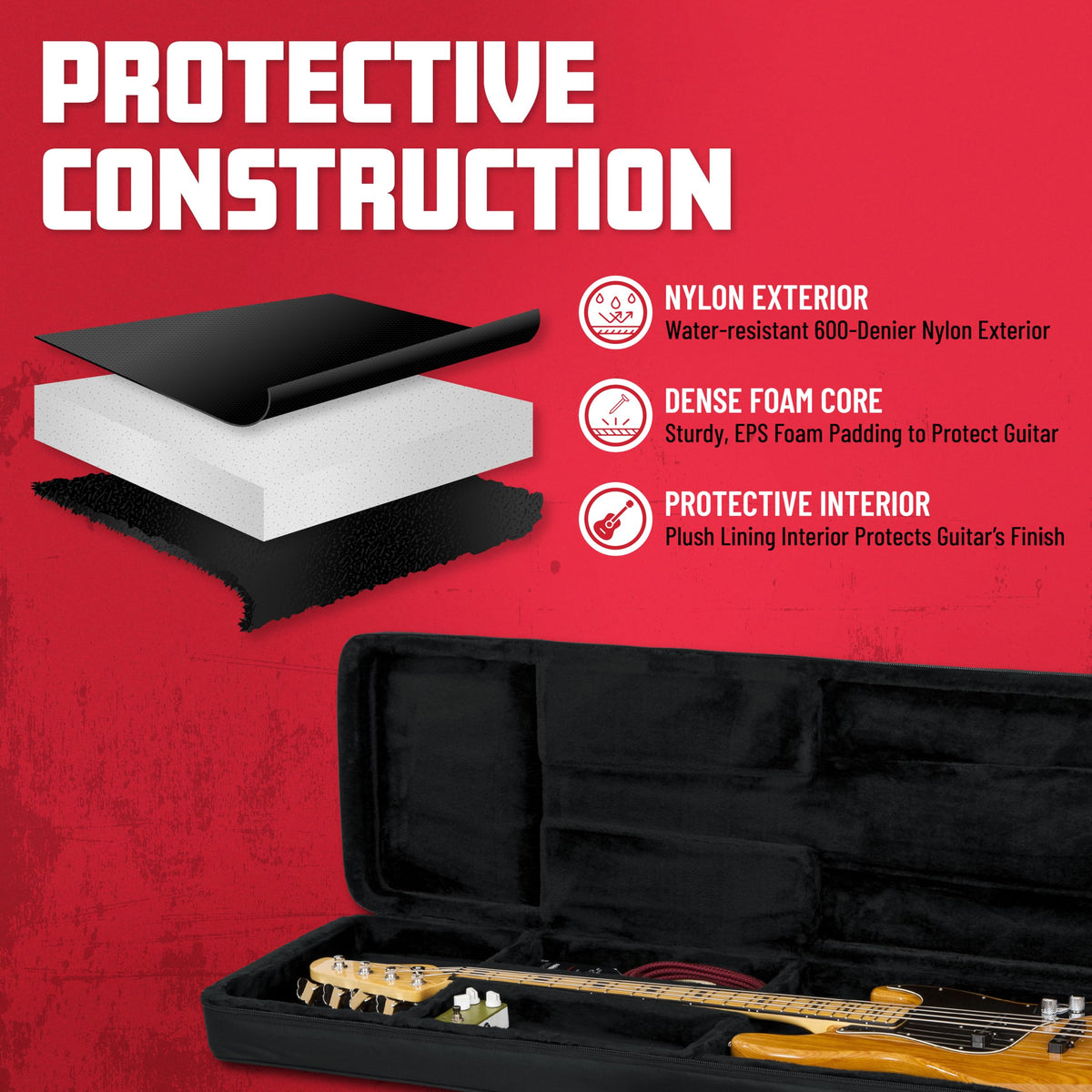 Lightweight Polyfoam Guitar Case for Electric Bass Guitars F5235