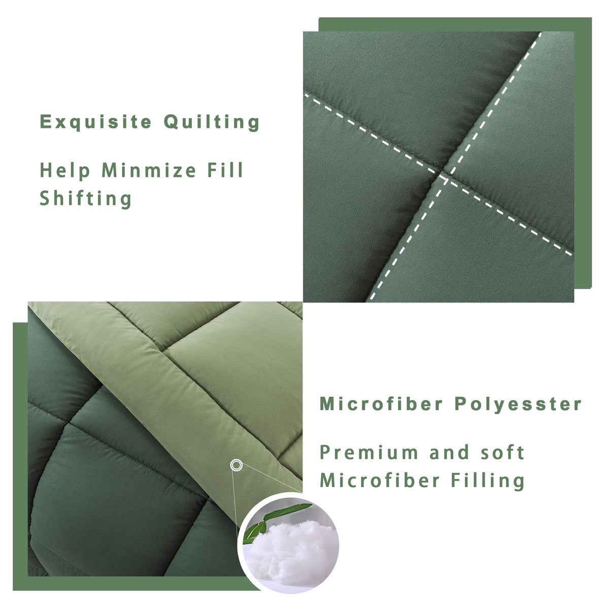 King Size Green Comforter Set with 2 Pillow Cases C5264
