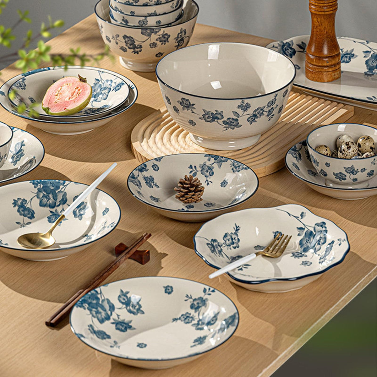 Blue Floral 62PCS Ceramic Dinnerware Set M747843