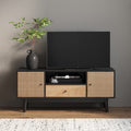 Black Oak Rattan TV Stand with Storage Doors A879717