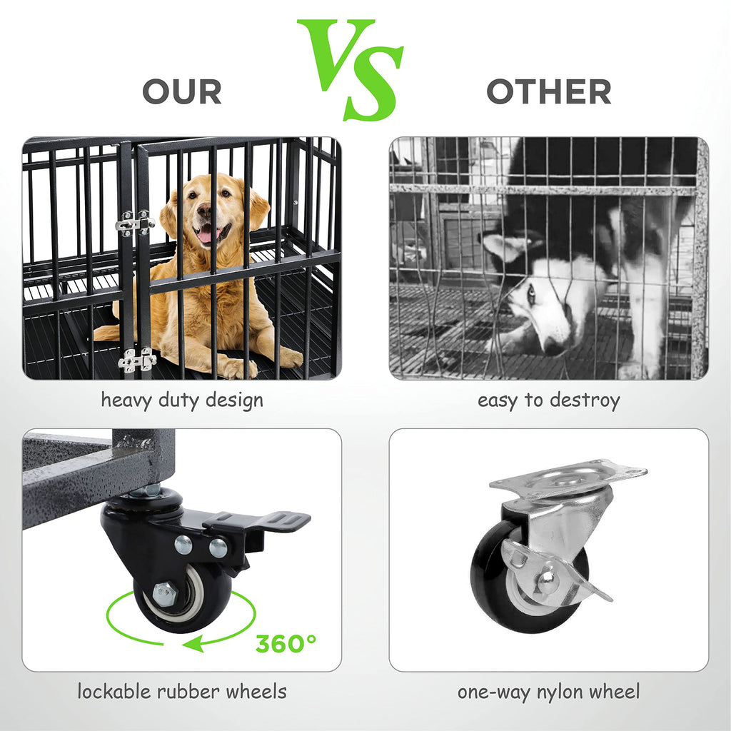 42 inch Heavy Duty Metal Dog Cage with Double Doors & Lockable Wheels V32254