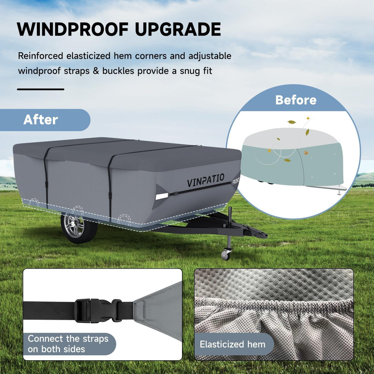 Waterproof Anti-UV Pop Up Camper Cover Fits 14'-16' Trailers A3134