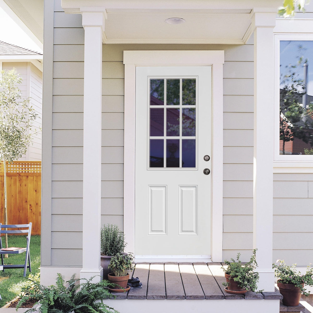 Steel Primed Left Hand In-Swing Prehung Front Door 9 Lite Clear Glass 36" x 80" D167
