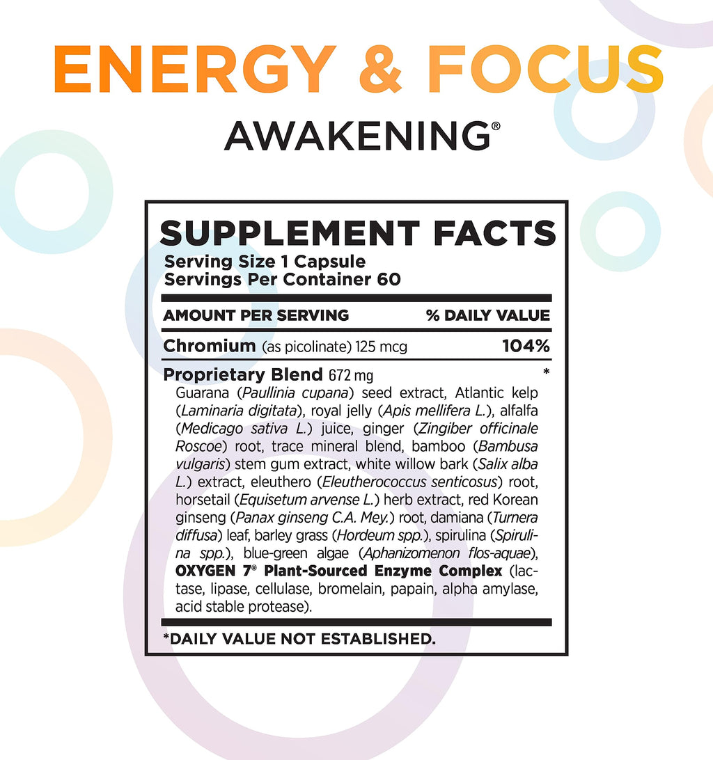 Natural Energy & Focus Supplement with Panax Ginseng, Guarana Extract & Chromium Picolinate, 60 Caps G367156
