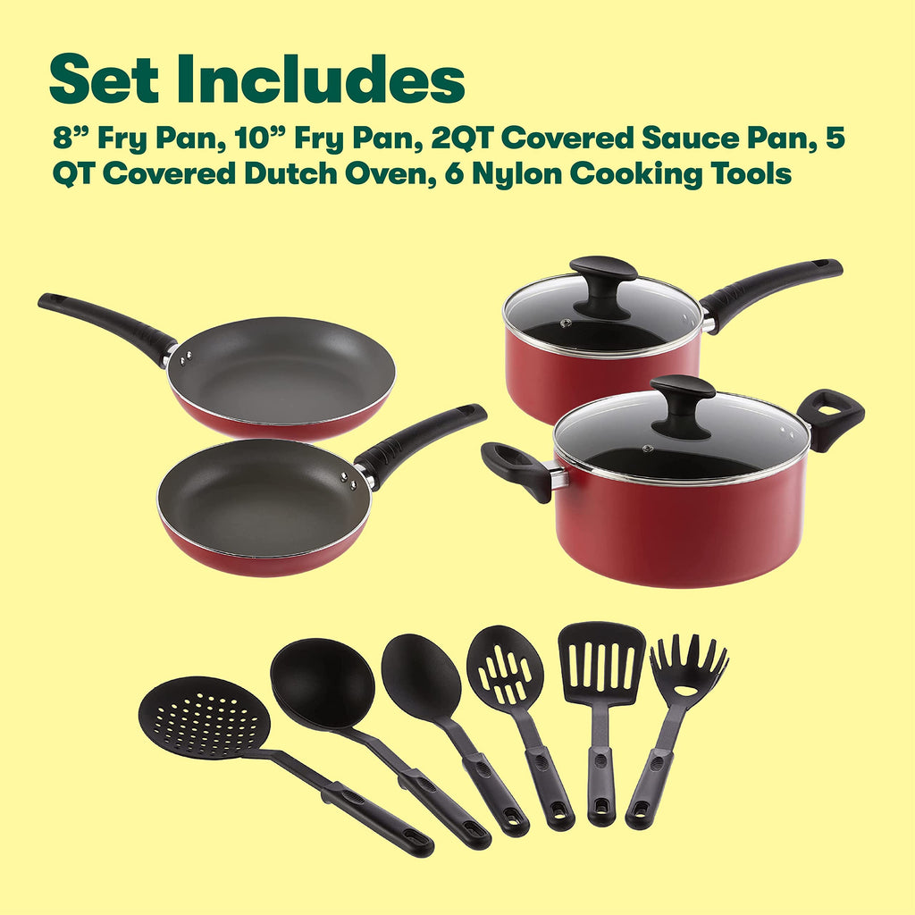 12 Piece Nonstick Red Cookware Set F348308