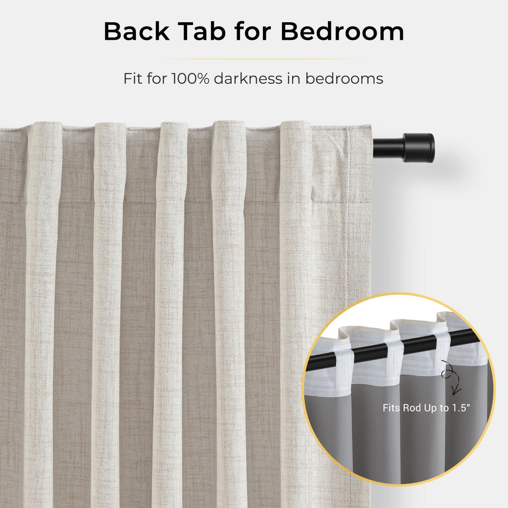 Linen Textured 100% Blackout Sliding Door Curtains 102x84 Beige G7437