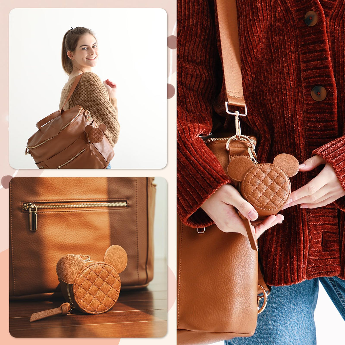 Leather Diaper Bag Backpack with Pacifier Case A3682
