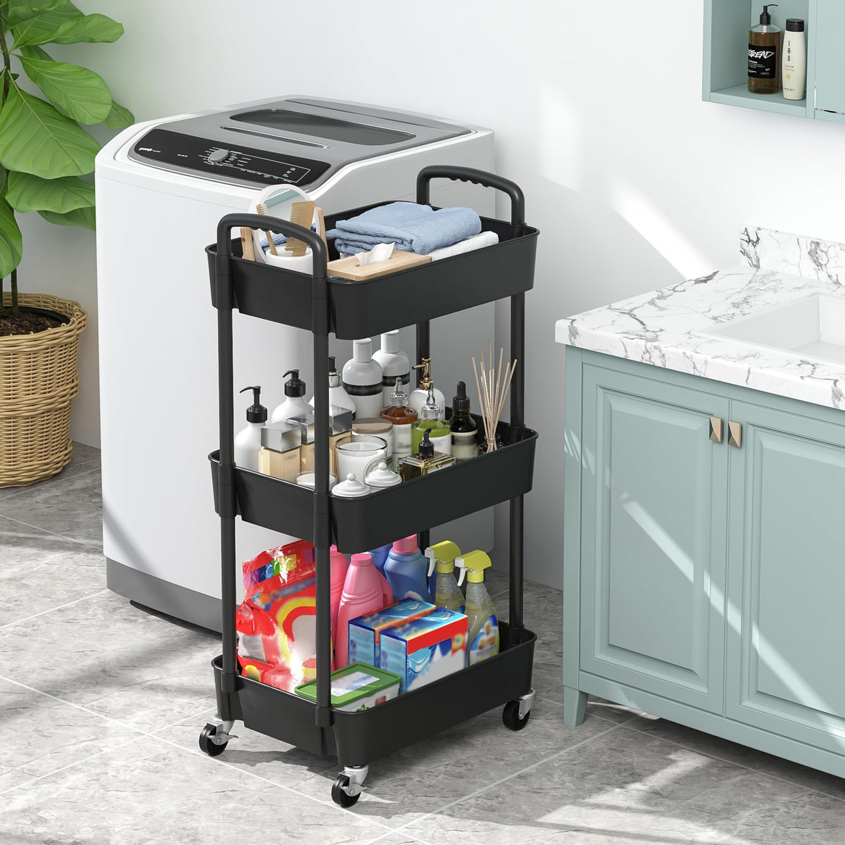 3-Tier Plastic Rolling Utility Cart with Wheels X10693