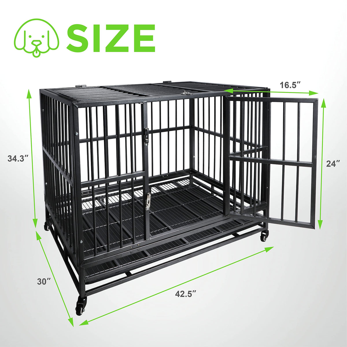 42 inch Heavy Duty Metal Dog Cage with Double Doors & Lockable Wheels V32254