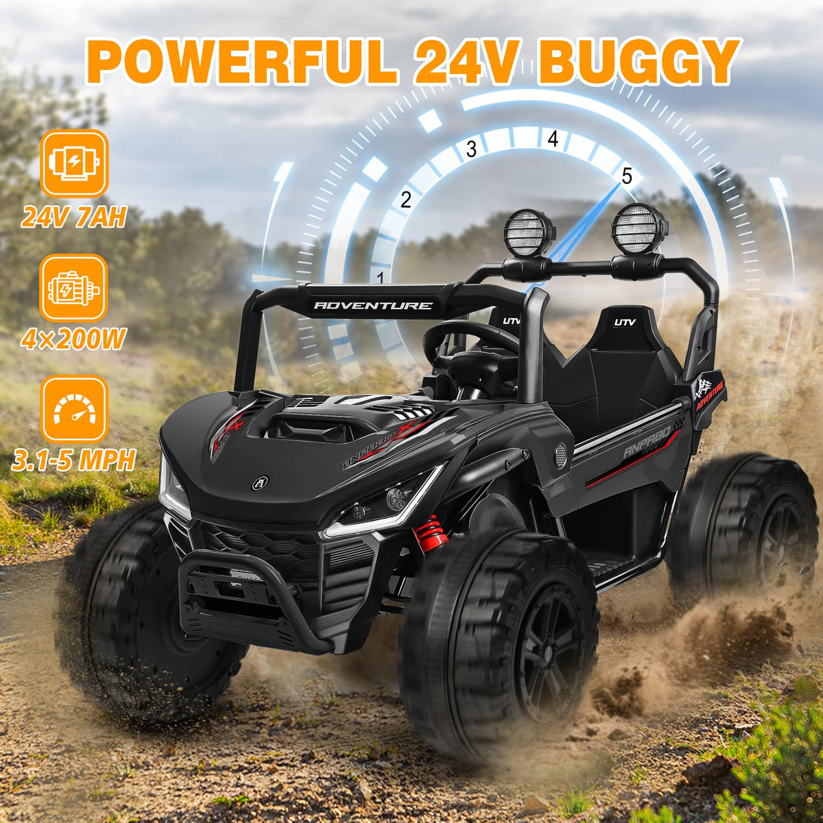 24V Ride on Toy with 4 x 200W Motors, Black G550