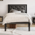 Twin Bed Frame with Upholstered Headboard, Dark Grey L1879