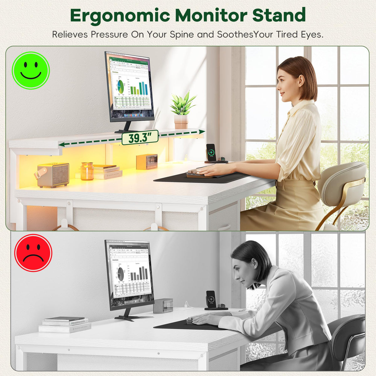 White Computer Desk with Power Outlet T967