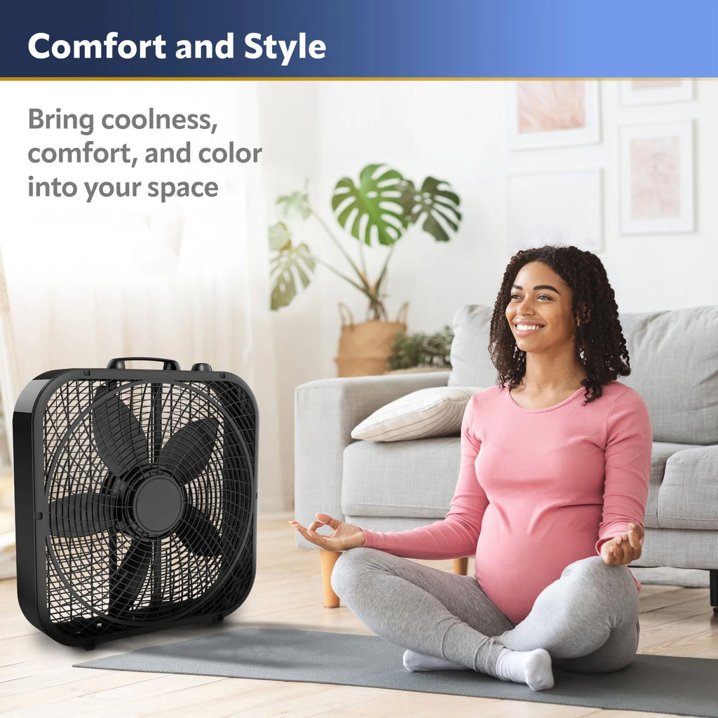Black 20-inch 3-Speed Box Fan with Handle M28183