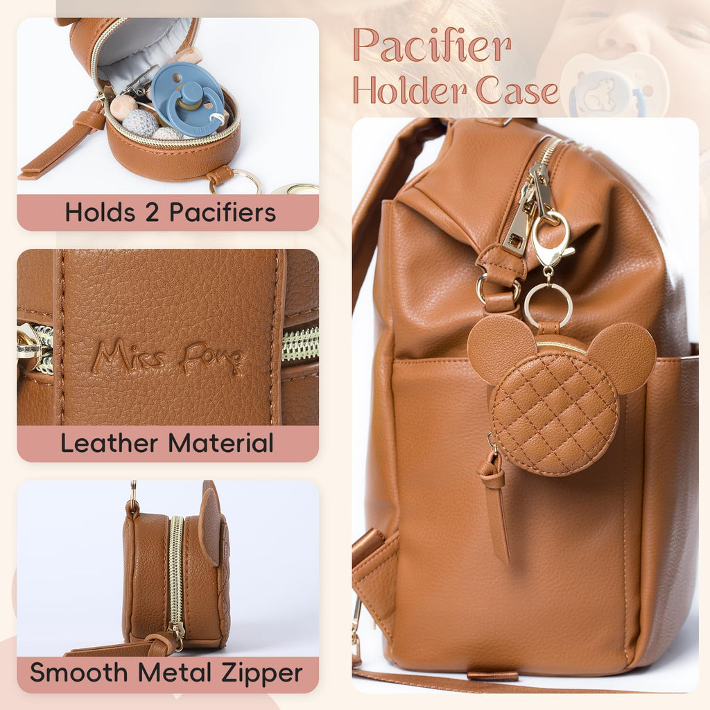 Leather Diaper Bag Backpack with Pacifier Case A3682