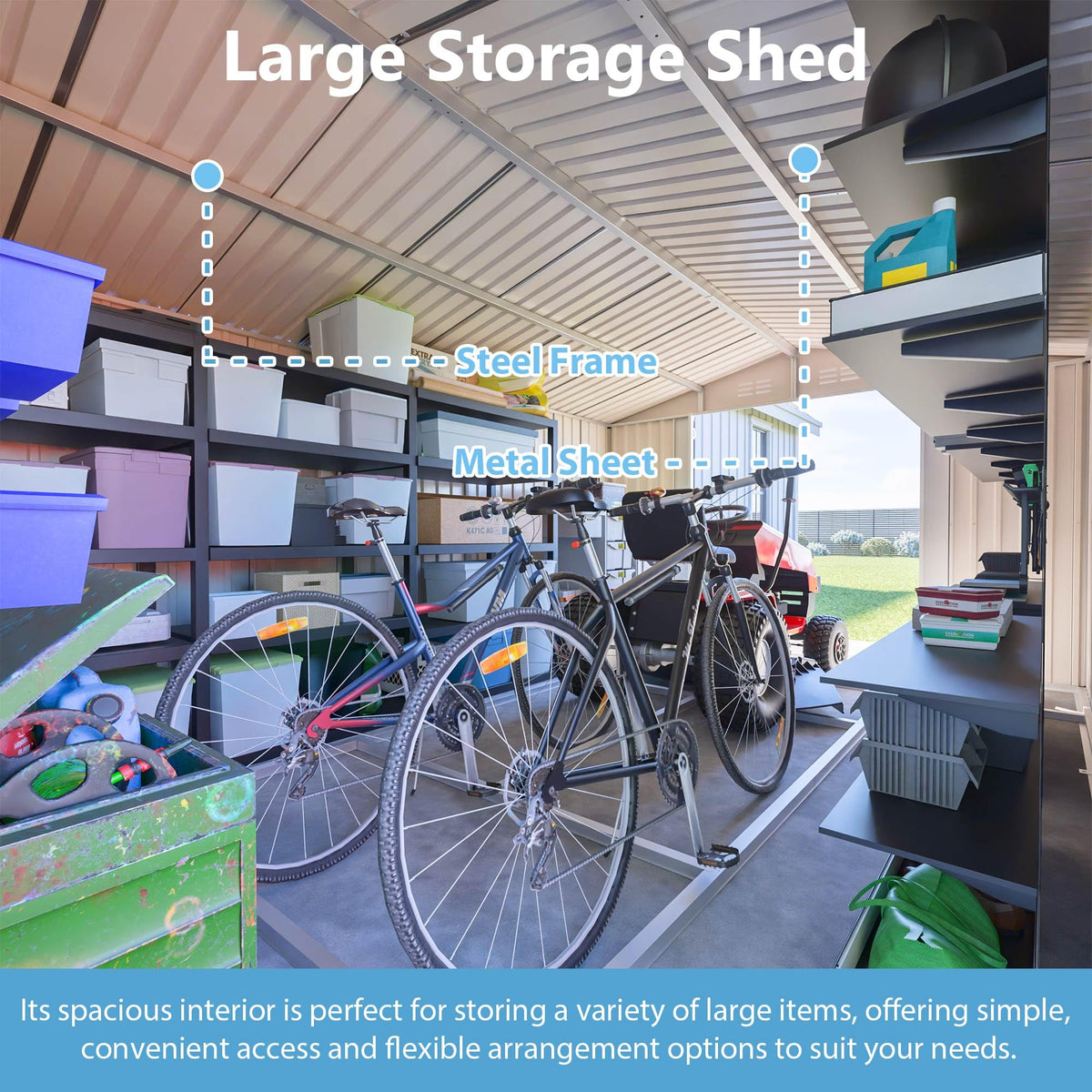 10x14 FT Light Gray Metal Storage Shed S39078