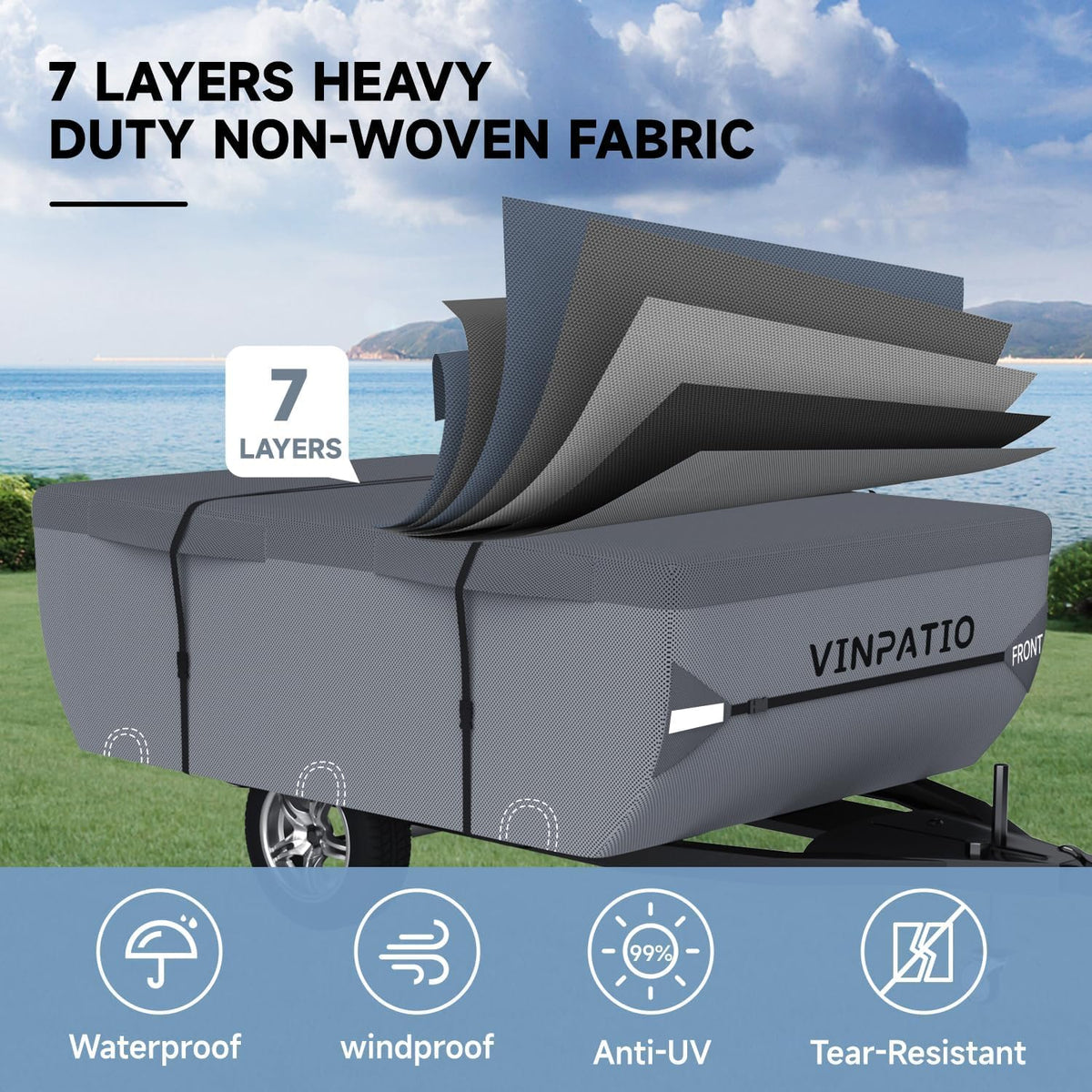 Waterproof Anti-UV Pop Up Camper Cover Fits 14'-16' Trailers A3134