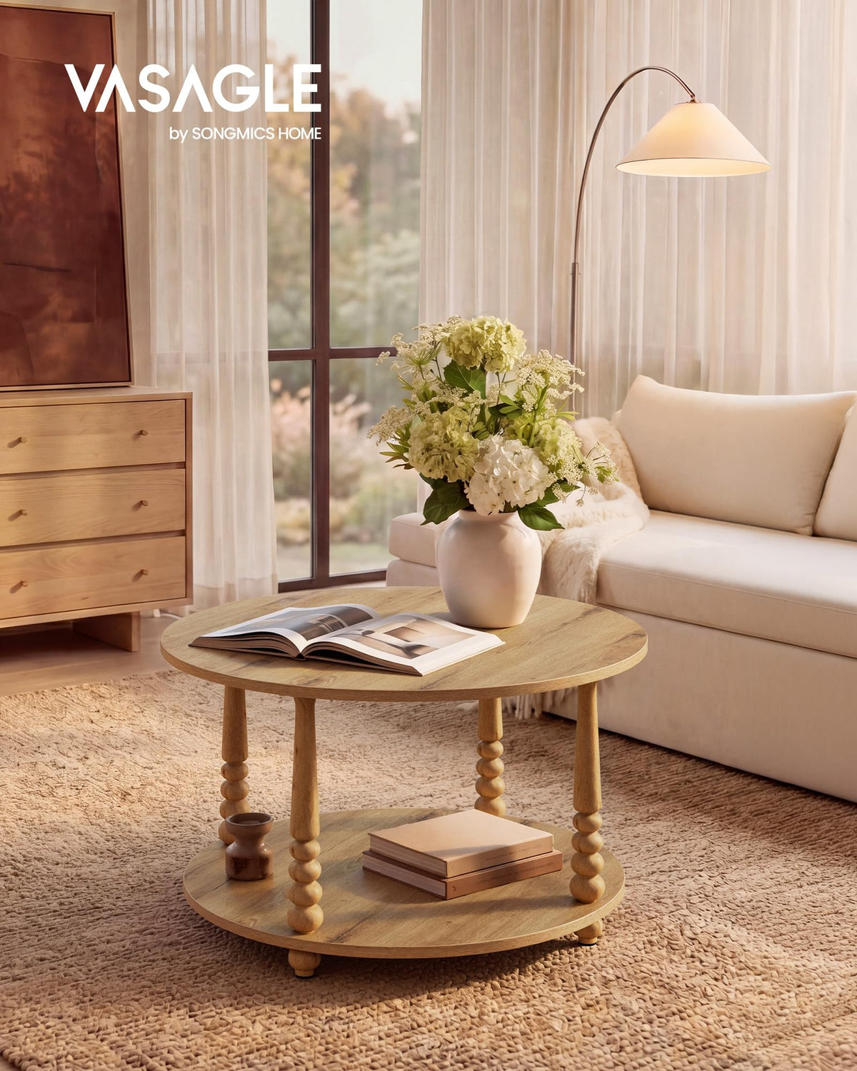 2-Tier Round Coffee Table with Storage W841