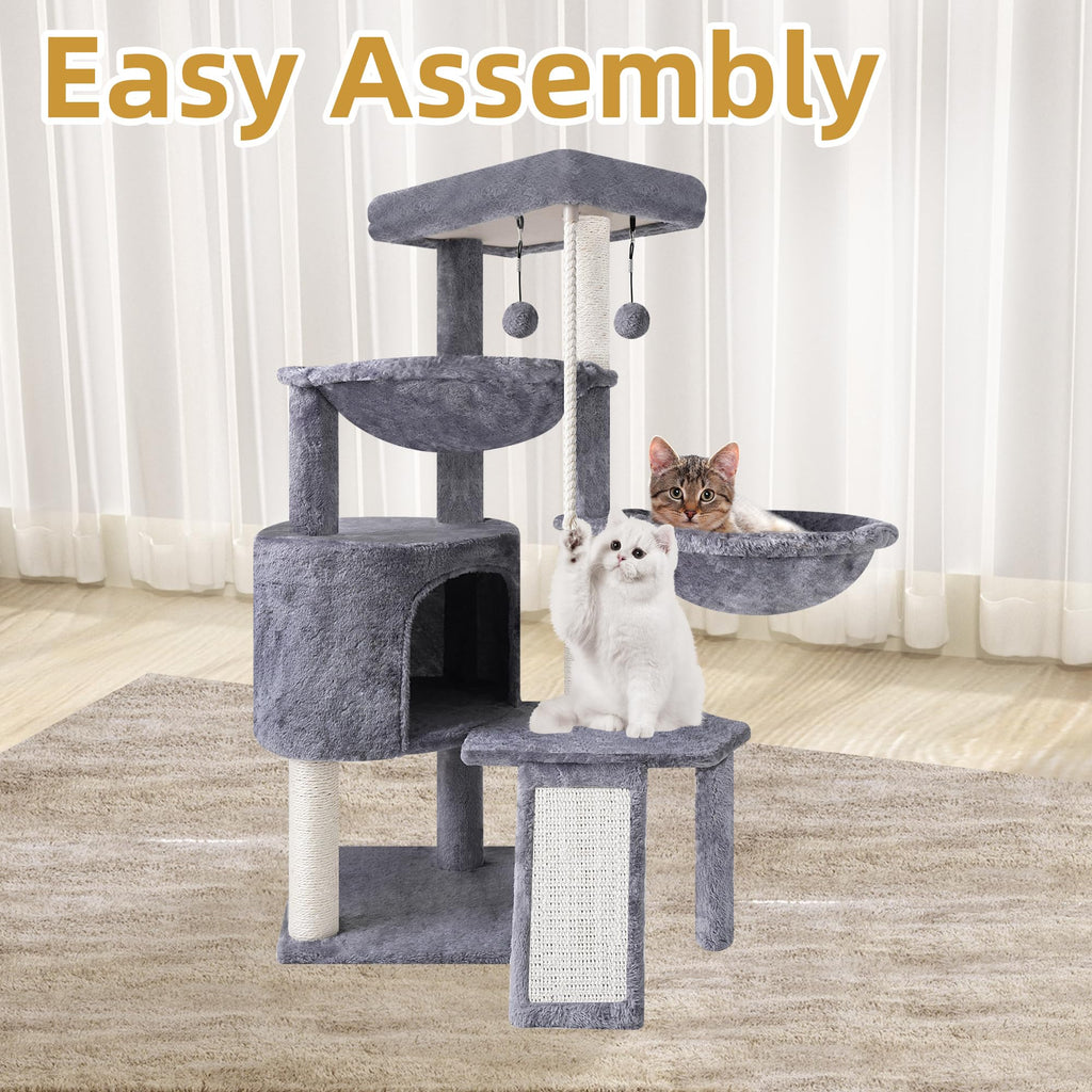 Grey Three Layer Cat Tree with Condo and Hammocks R329